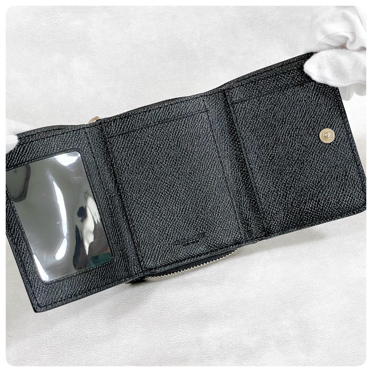 未使用!極美品!COACH コーチ ミニウォレット 三つ折り財布 黒 ブラック