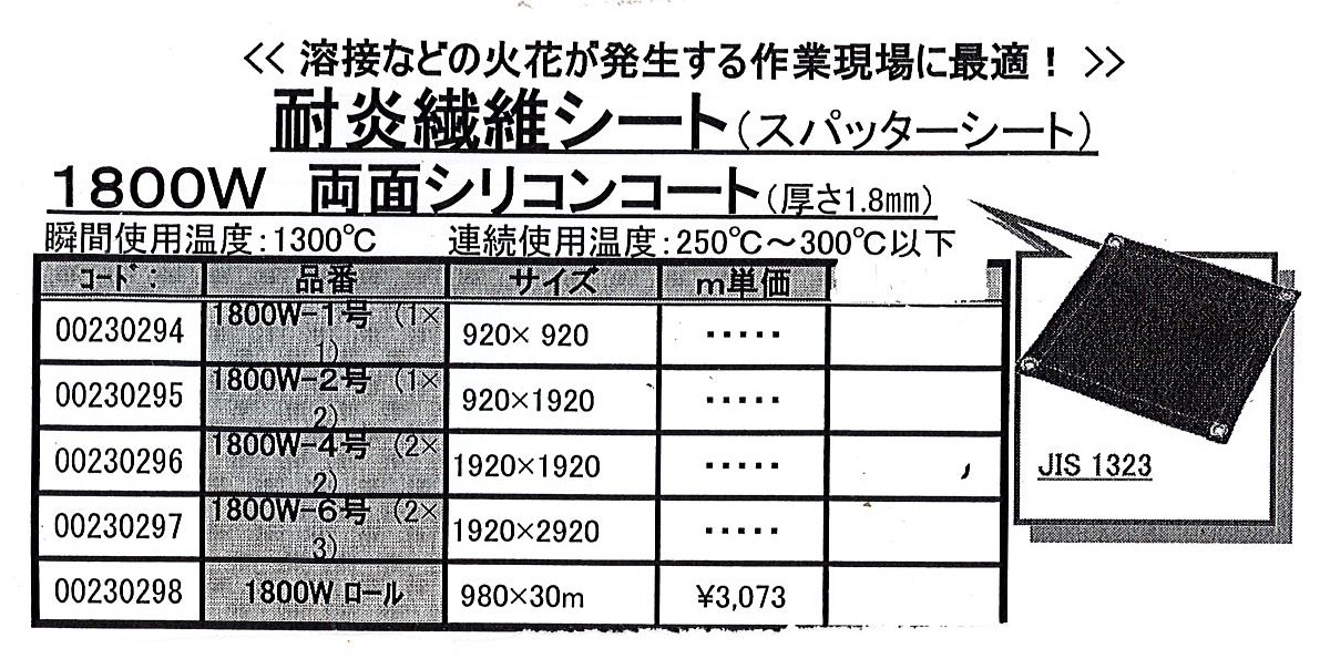 送料無料（一部地域を除く） 耐熱クロス スパッターシート 1700W 1号 920mm×920mm ブラックパワーEW 両面シリコンコート 大中産業 