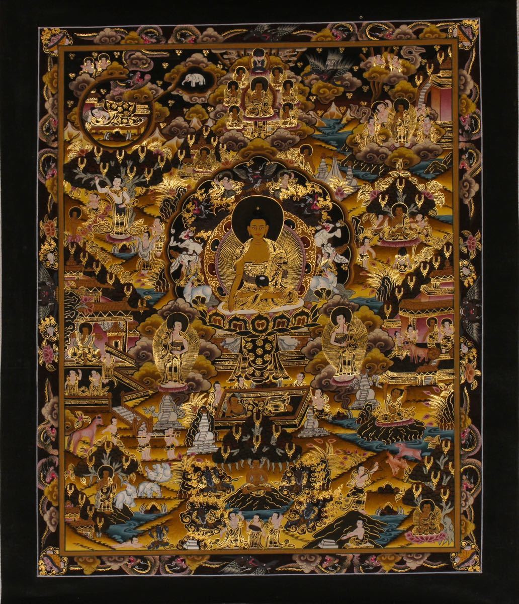 古 2455 チベット密教 チベット 仏教美術 仏画 中国 釈迦 唐物 肉筆 