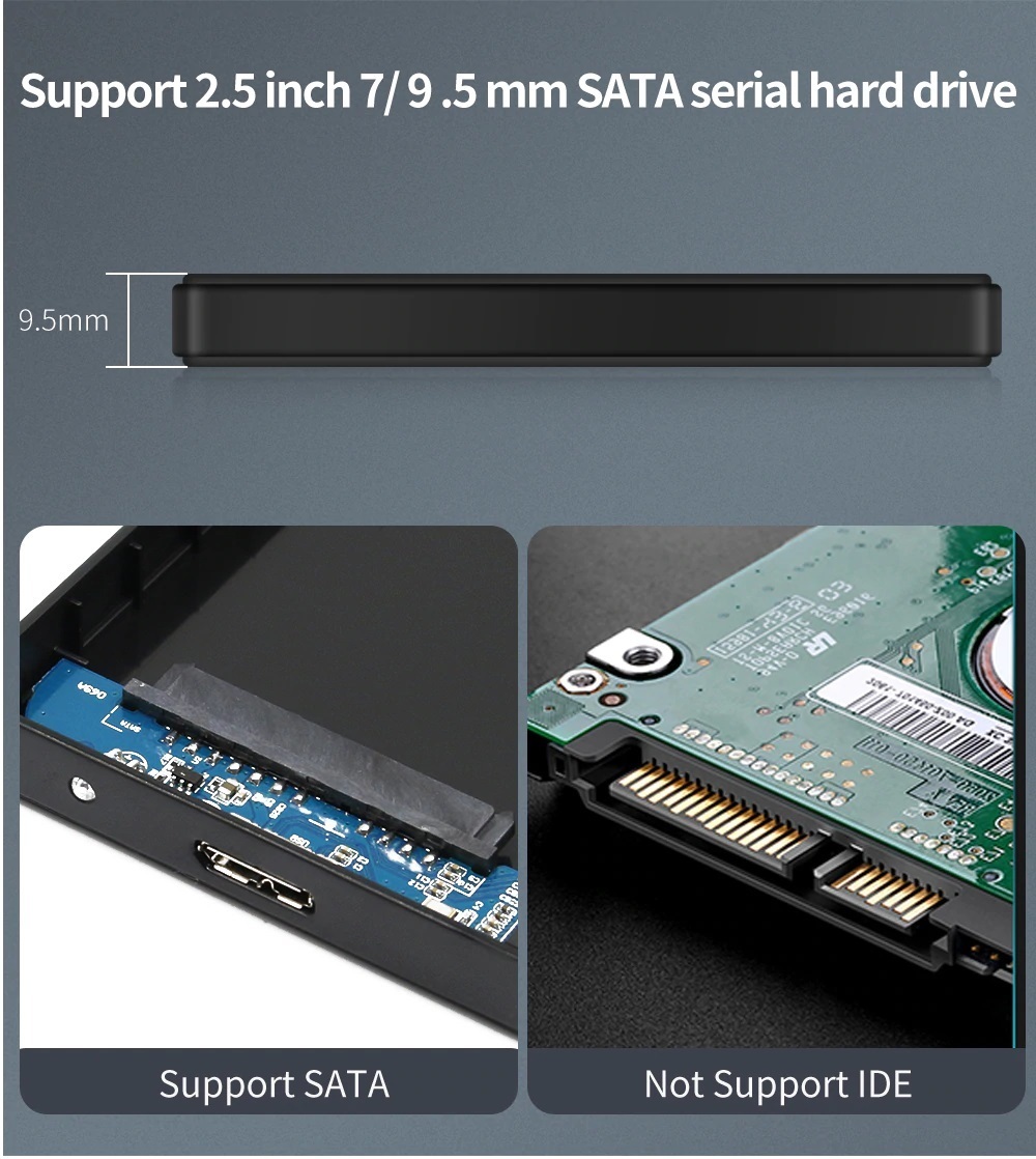 新品即決■送料無料2.5インチHDD/SSDケース ブラック USB3.0外付け HDD UASP対応 sata3.0接続 9.5mm/7mm厚両対応ポータブルUSB SATA_画像3