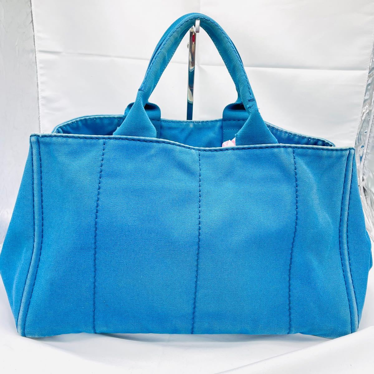 美品 PRADA プラダ カナパ トートバッグ デニム 三角プレート Mサイズ