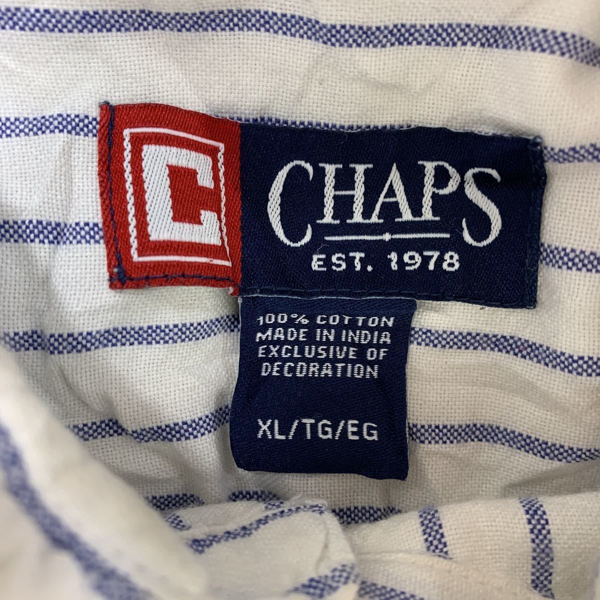 CHAPS 長袖ストライプシャツ XLサイズ チャップス ビッグサイズ ホワイト ブルー 古着卸 アメリカ仕入 t2207-4278_画像8