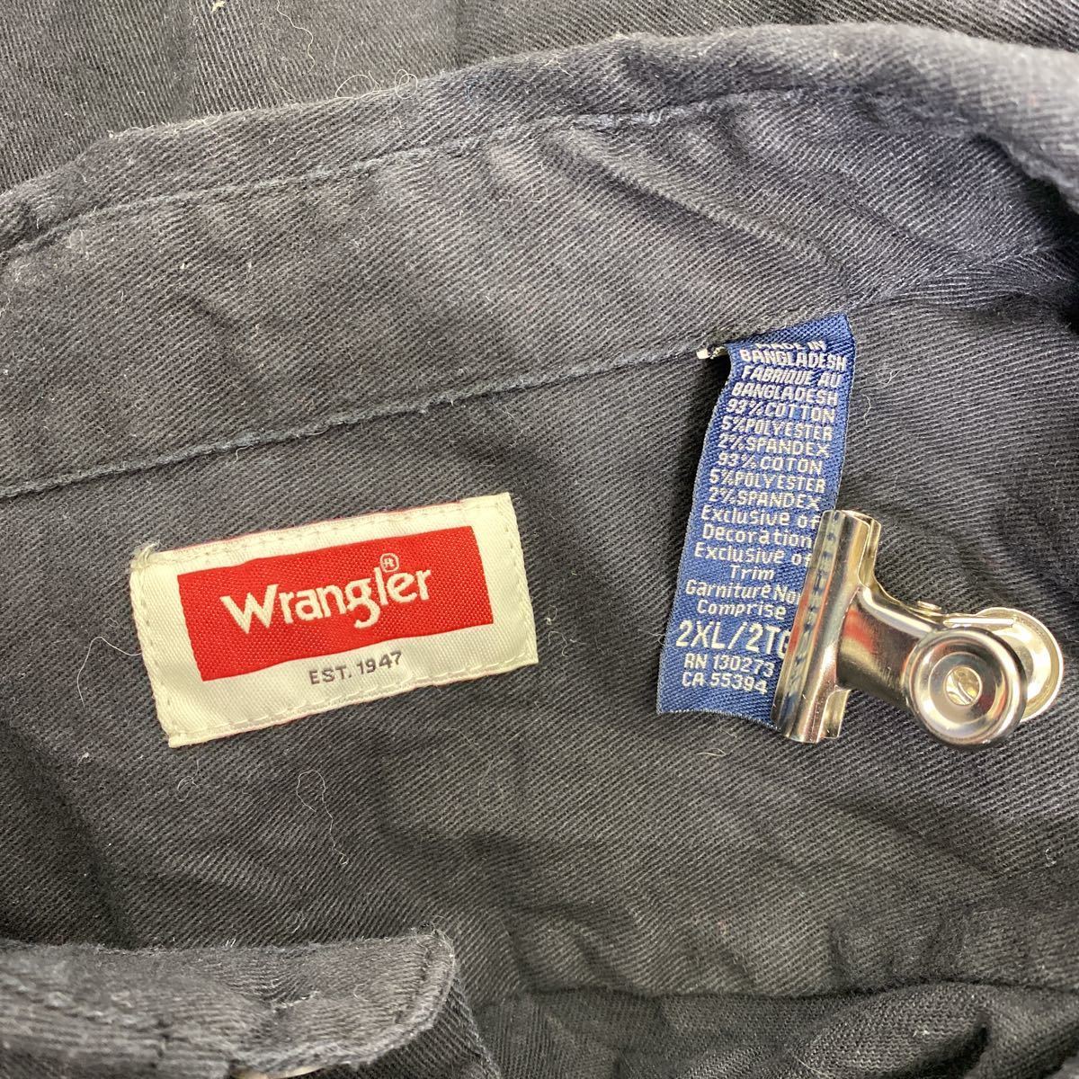 Wrangler 長袖シャツ 2XL ラングラー ビッグサイズ フラップポケット 無地 プレーン ブラック 古着卸 アメリカ仕入 t2208-3185_画像8