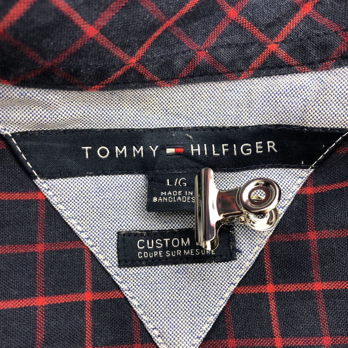 TOMMYHILFIGER チェックシャツ Lサイズ トミーヒルフィガー ネイビー オレンジ 古着卸 アメリカ仕入 t2208-3454_画像7