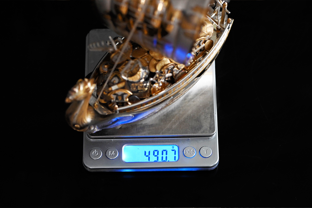 宮本商行 銀製 鳳凰 宝船 寶船 縁起物 置物 船体490g 海1061g 宮本商行 銀製 鳳凰 宝船 寶船 縁起物 置物 船体490g 海1061g