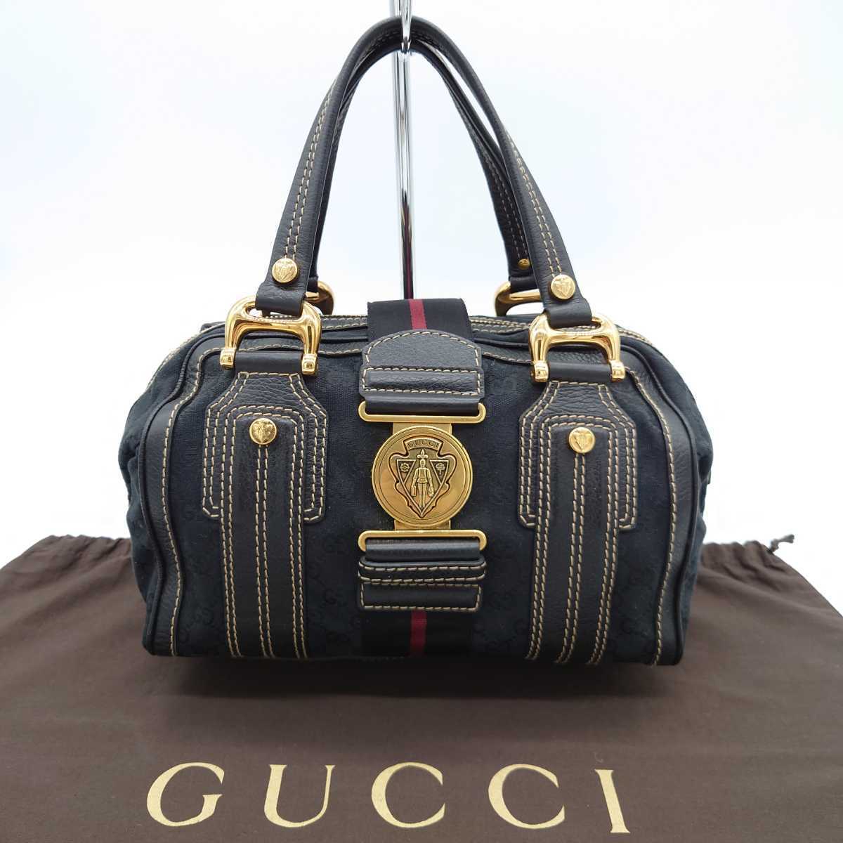 1円 美品 激レア希少 GUCCI グッチ ヒステリア ロゴ金具 シェリーライン GG柄 キャンバス レザー トートバッグ ハンドバッグ ミニボストン_画像1