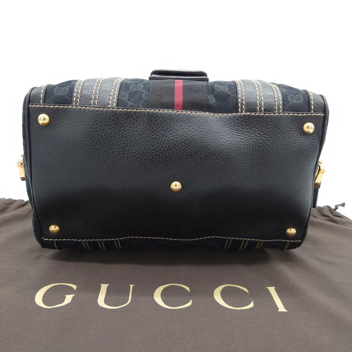 1円 美品 激レア希少 GUCCI グッチ ヒステリア ロゴ金具 シェリーライン GG柄 キャンバス レザー トートバッグ ハンドバッグ ミニボストン_画像3