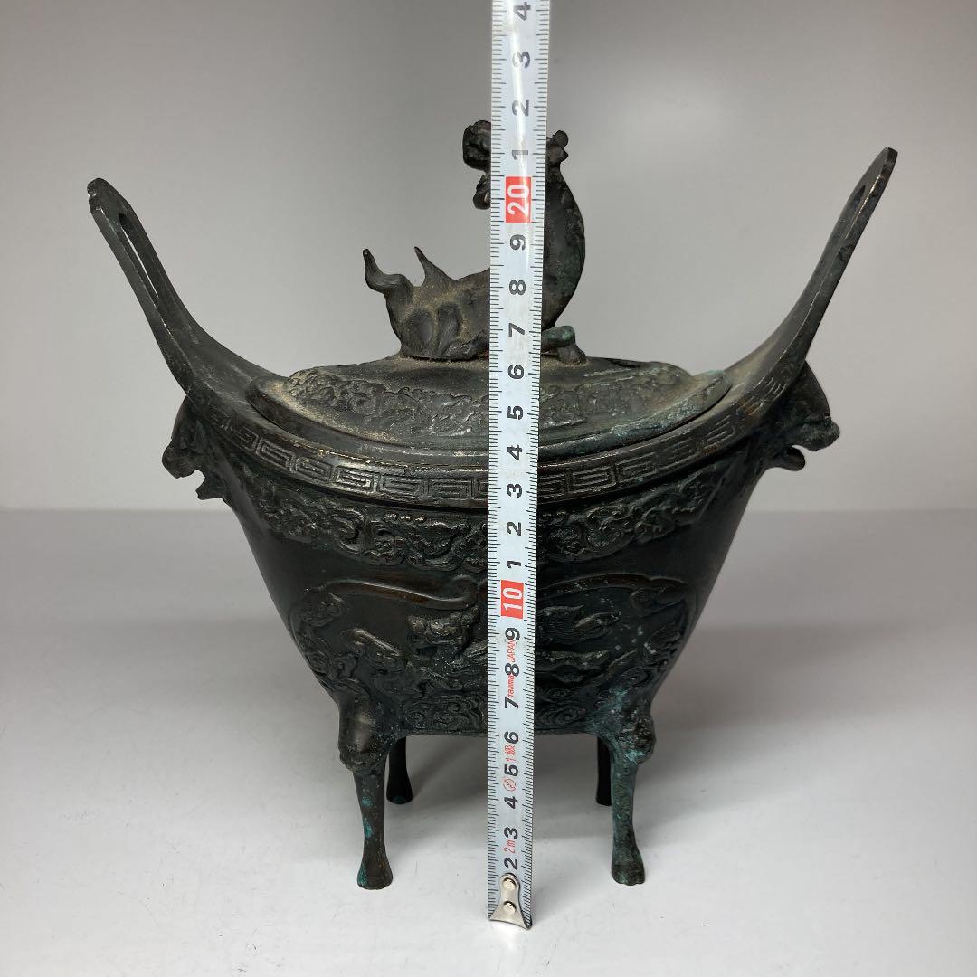 古銅　獅子香炉　高さ22.5cm 重さ1895g か4-0731④ タニコ_画像8