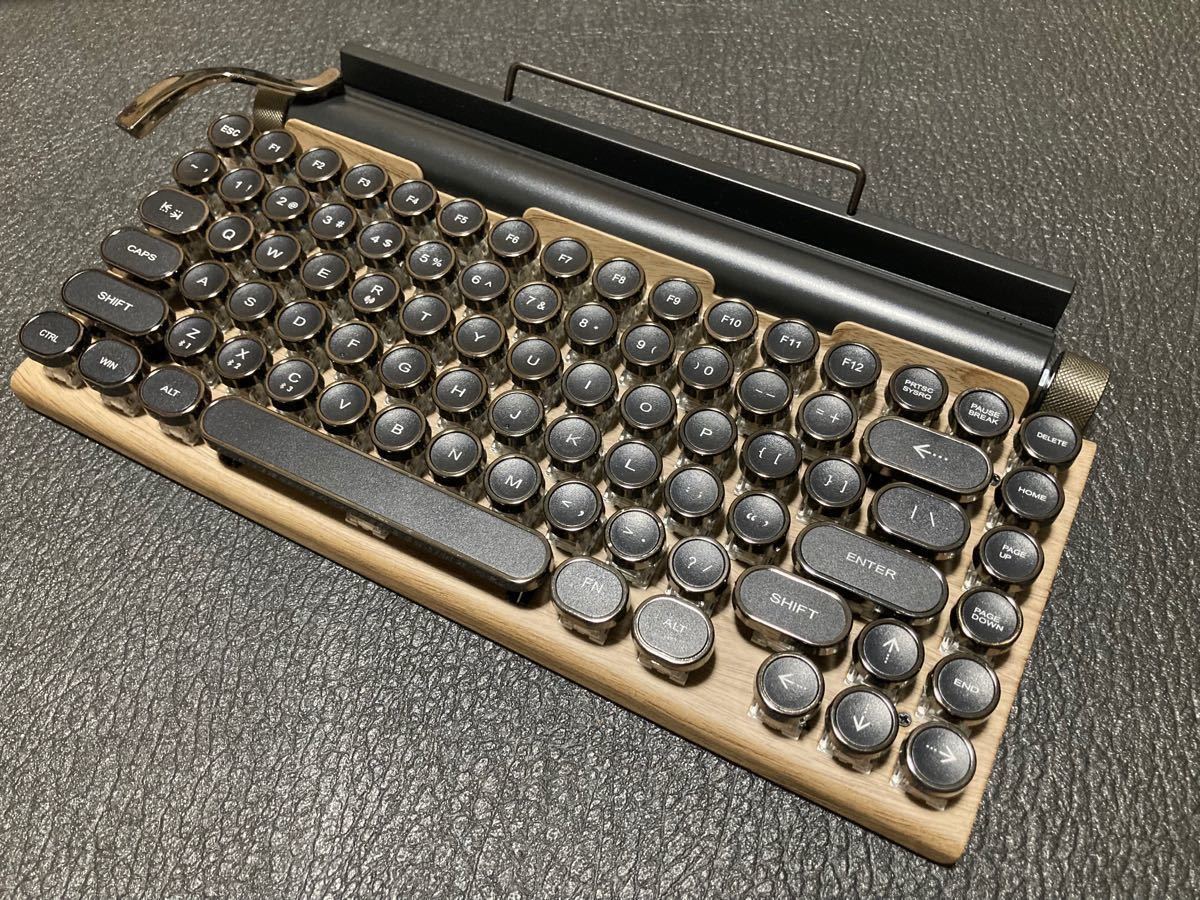 タイプライター型　メカニカルキーボード　LEDバックライト　Bluetooth5.0 木目色