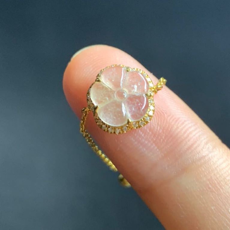 本翡翠指輪 リング k18 ダイヤ ミャンマー産 クリスタル種 コレクション品-