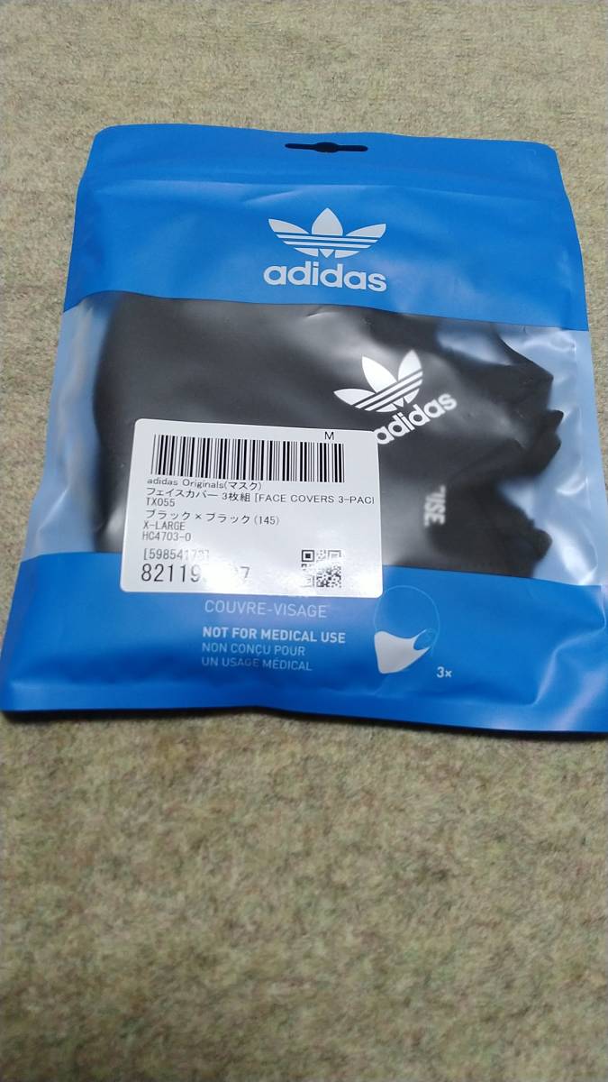 定価2189円 即決 新品・未使用 XL相当 成人 男性 女性 アディダスオリジナルス adidas originals フェイスカバー マスク 3枚組 黒_画像1