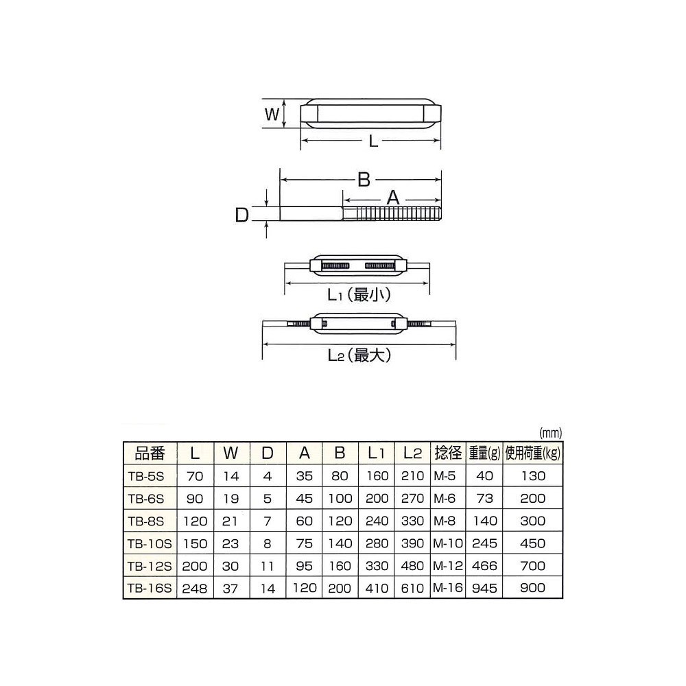 ステンレス 枠式 ターンバックル ストレート&ストレート TB-5S S311SS ネジ径M-5 両ストレート_画像2