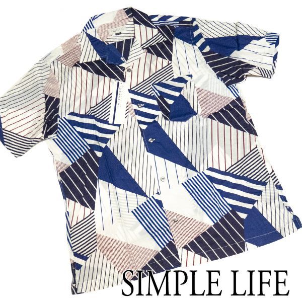 ☆ SL46M 新品!春夏 シンプルライフ ランダムストライプ オープンカラー 半袖シャツ SIMPULE LIFE_画像1