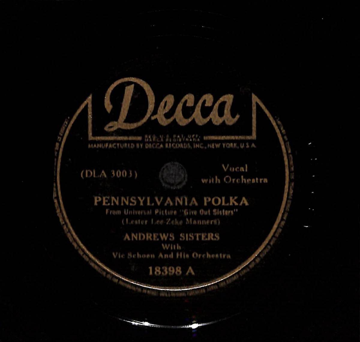 IM062/JAZZ SP/ rice /Decca/Andrews Sisters/Pennsylvania Polka