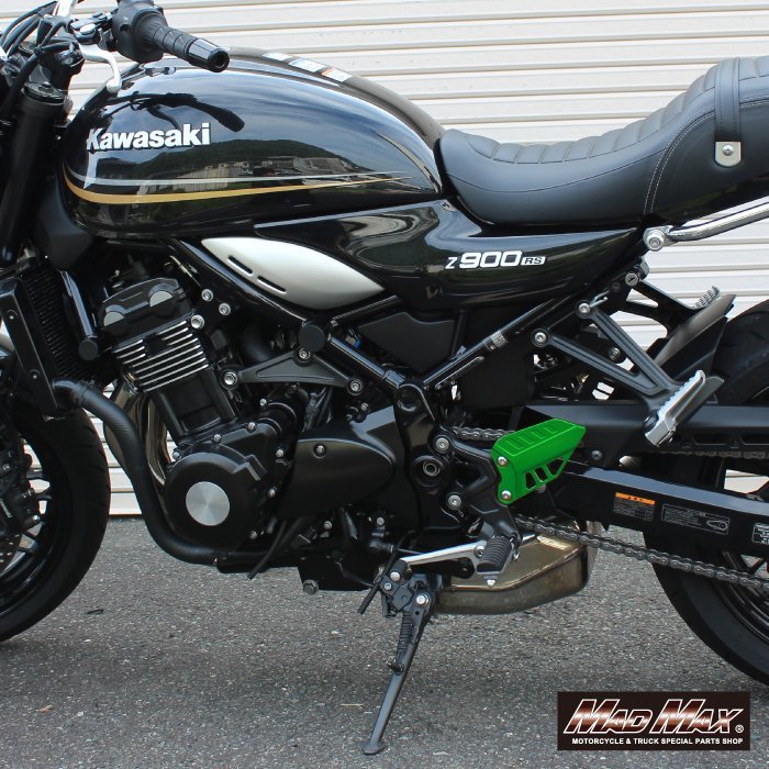 MADMAX バイク用品 KAWASAKI カワサキ Z900RS/Z900RSカフェ用 アルミ ヒールガード グリーン/CAFE ZR900 Z900SE 【メール便送料200円】_画像2