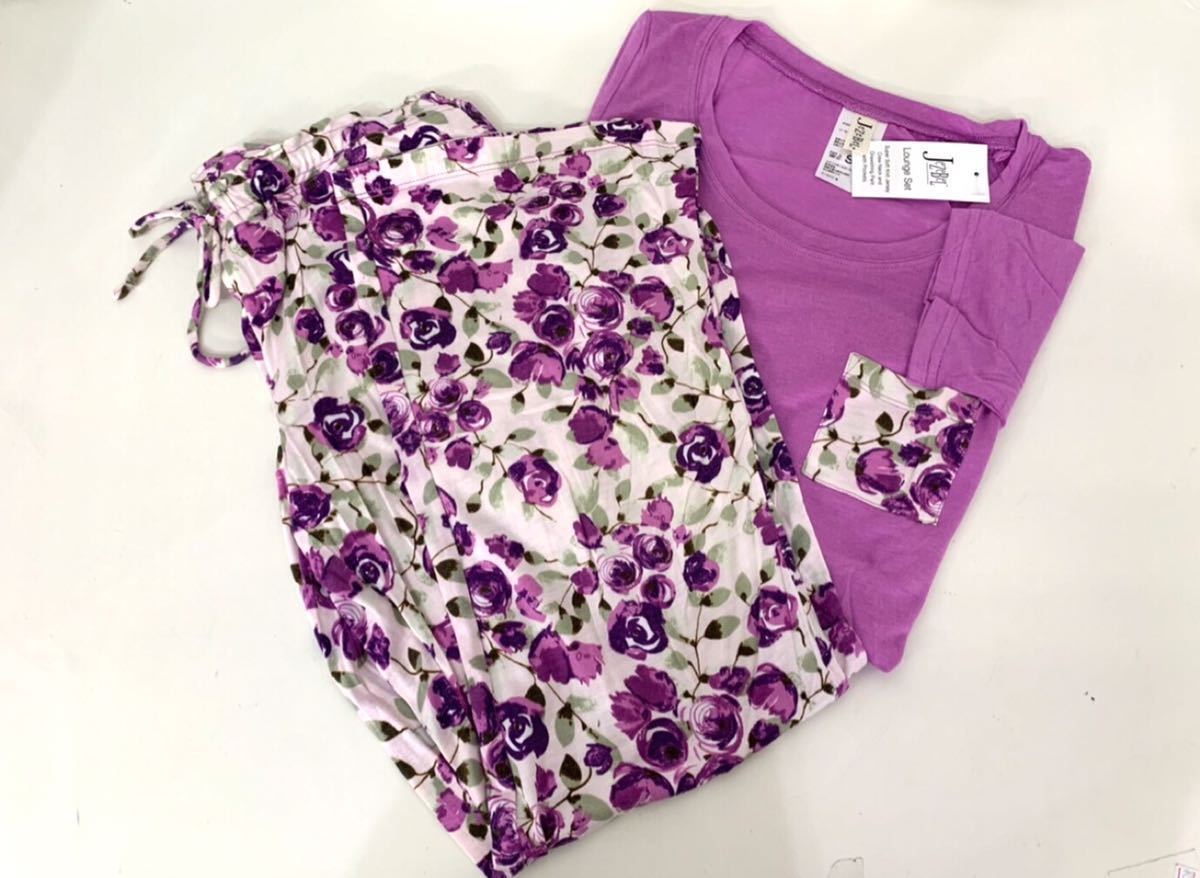  new goods #JeZeBeLjizeru lady's Night wear short sleeves pyjamas L floral print purple!