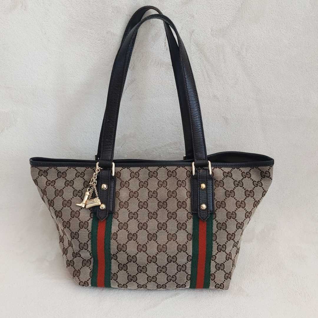 1円 GUCCI グッチ トートバッグ GGキャンバス シェリーライン チャーム