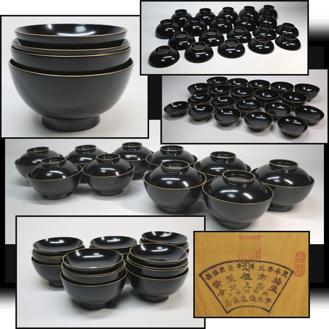 日/祝も発送 茶道具 川端近左作 桐蒔絵黒平棗 内銀溜 木製棗 共箱☆美