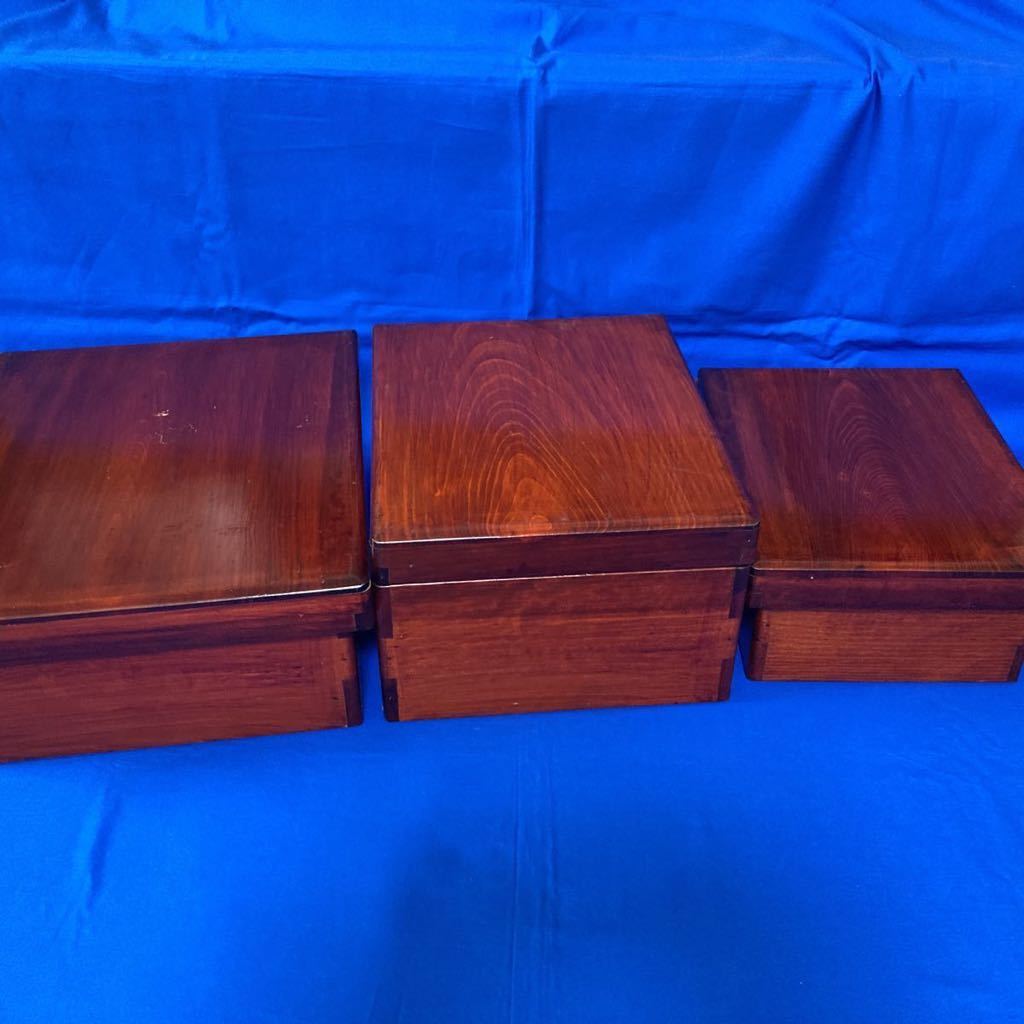 木箱 漆塗り 木製 三段重箱 入れ子式 昭和レトロ アンティーク 小物 