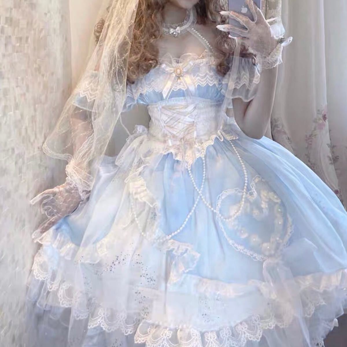 白雪姫ロリィタ レースドレス ネックハーネス2点セット コスプレ衣装