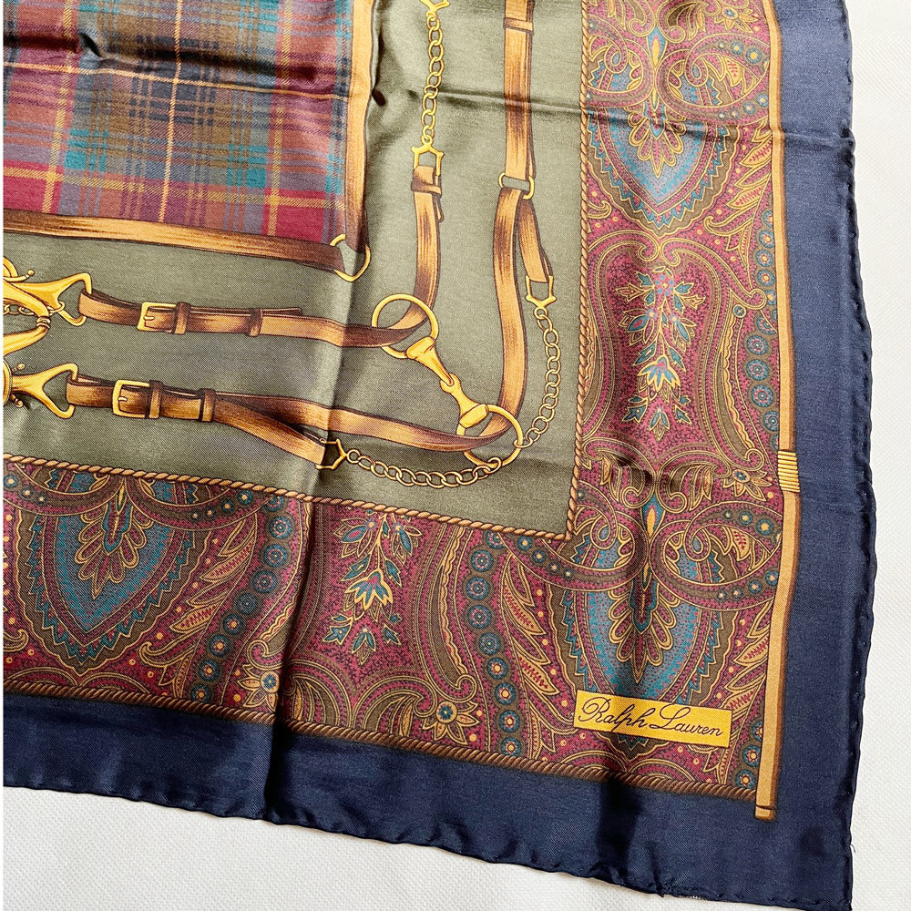 イタリア製! Ralph Lauren PURPLE LABEL ビッグ シルク スカーフ BIG SILK SCARF ラルフローレン パープルレーベル POLO ポロ ITALY レア_画像2