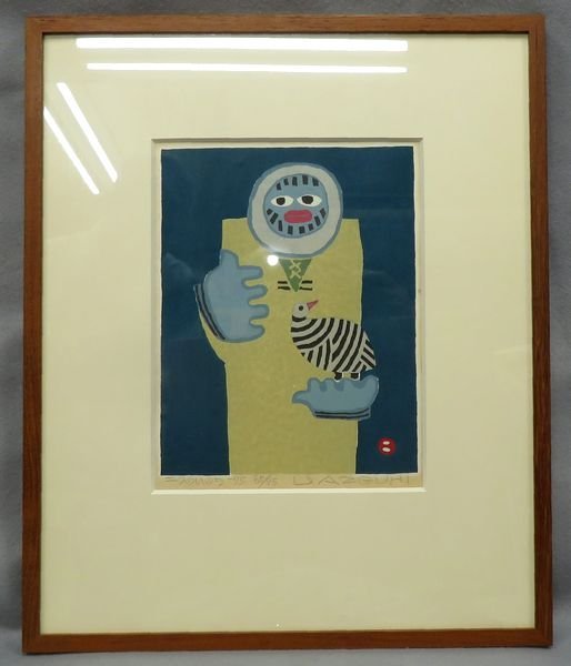 ○木版画○ 畦地梅太郎 『二つのいのち』 直筆サイン 【山男 雷鳥