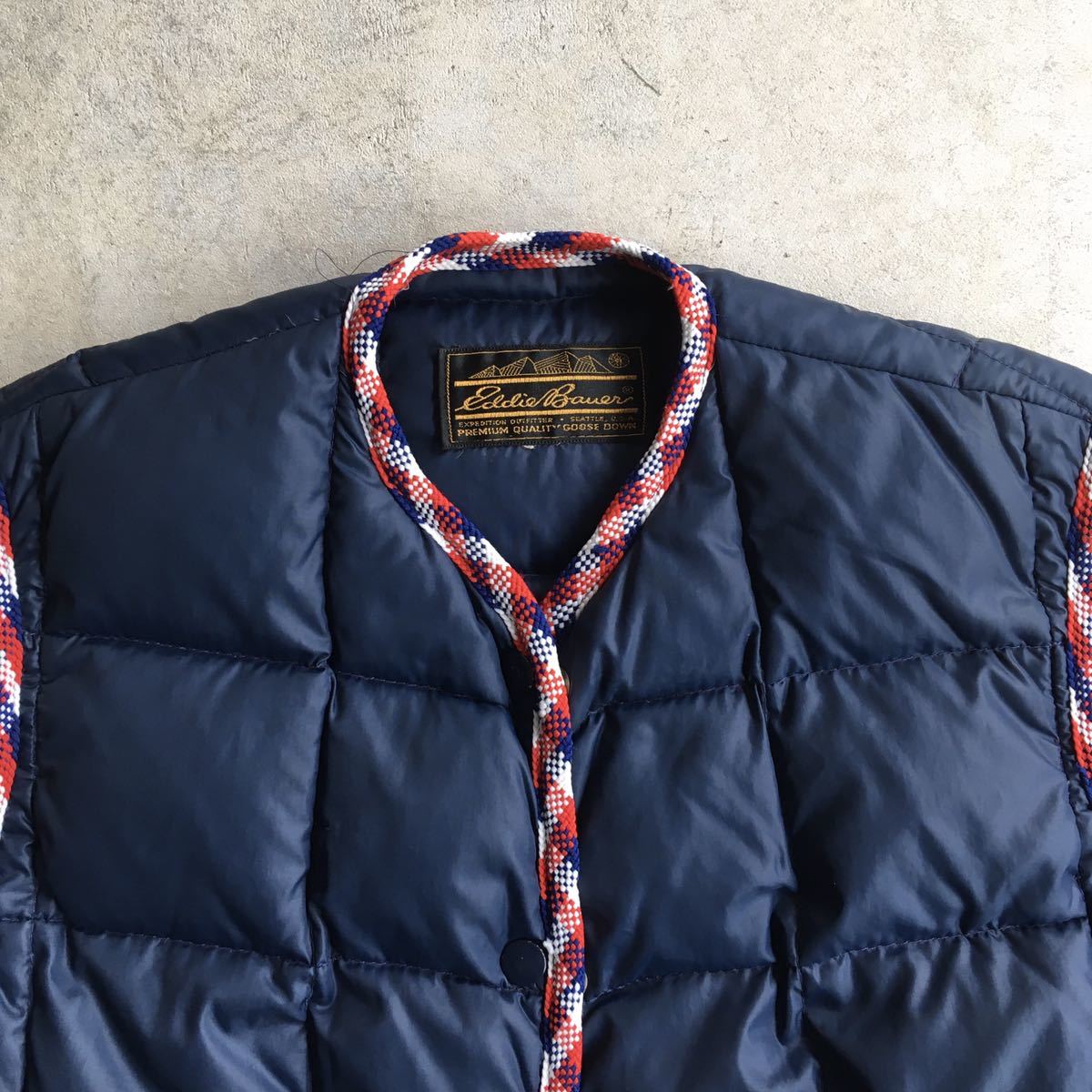 80s エディーバウアー グースダウンベスト/Eddie Bauer PREMIUM QUALITY GOOSE DOWN 黒タグ トリコロール ネイビー レア 希少 ビンテージ
