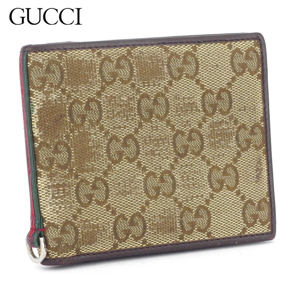 GUCCI グッチ 二つ折り財布 メンズ レディース ブラウン-