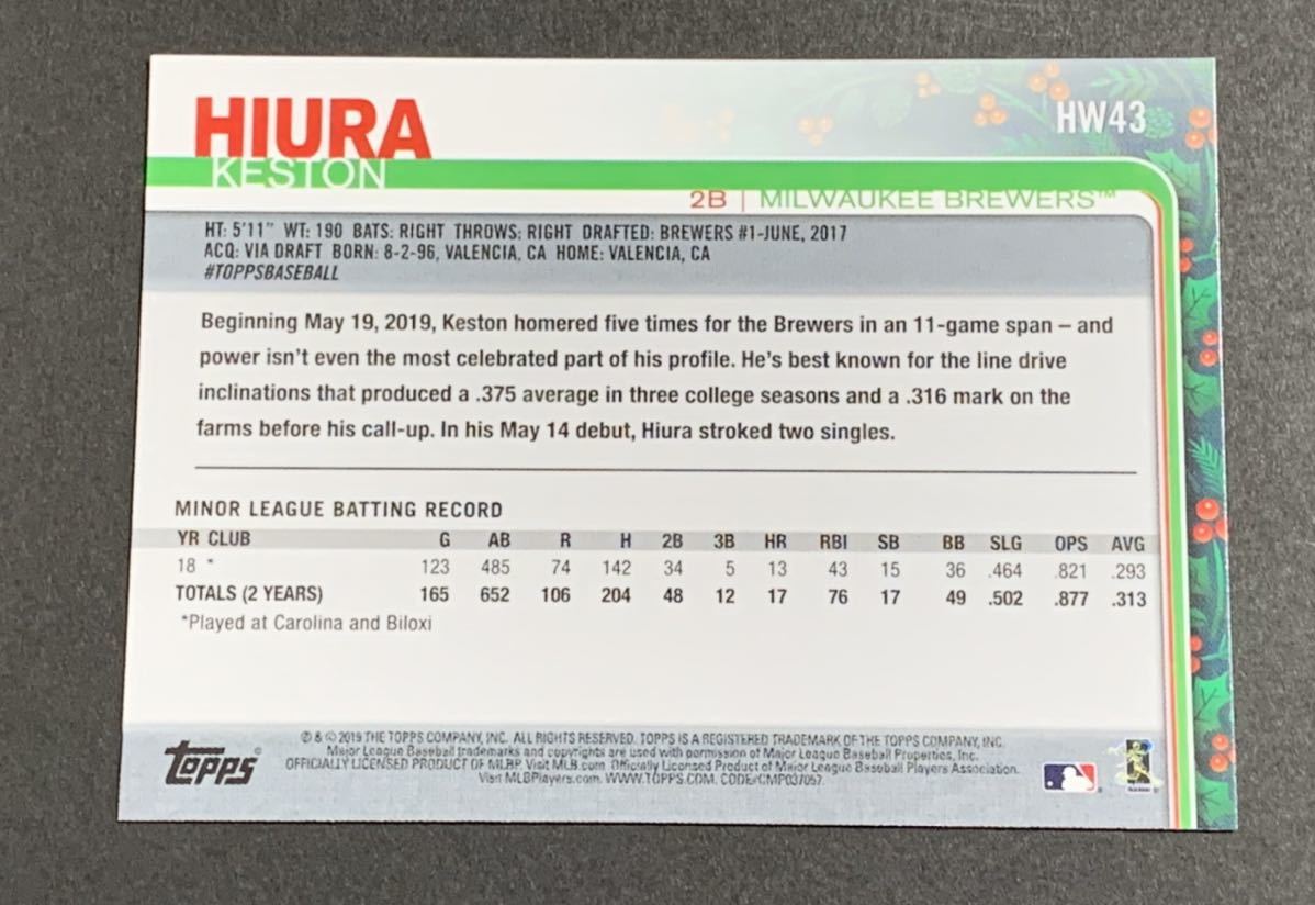 2019 Topps Holiday Keston Hiura HW43 RC Rookie Brewers MLB ケストンヒウラ　ルーキー　ブリュワーズ_画像2