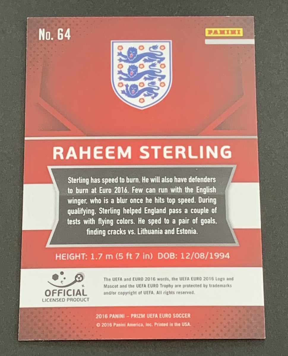 2016 Panini Prizm Euro Raheem Sterling No.64 England スターリング　イングランド　ユーロ_画像2