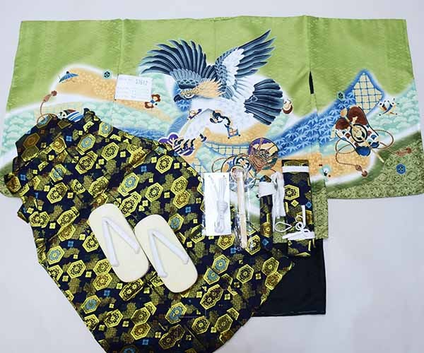最安値で M寸 着物 羽織袴フルセット 男児 五歳 七五三 綸子地 NO37812