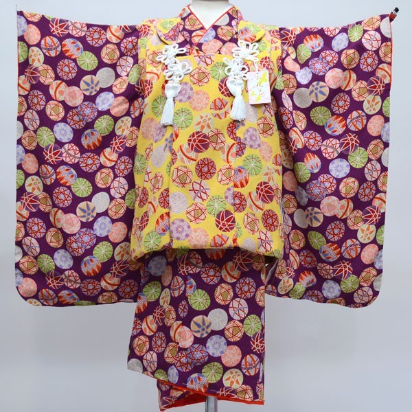 七五三 三歳 女児 被布着物フルセット 日本製 しぼの大きいちりめん地 縮緬地 新品（株）安田屋 NO24011