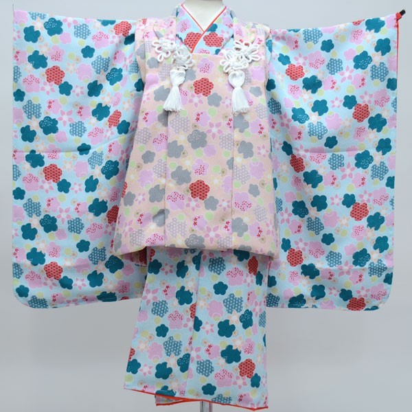 七五三 三歳 女児 被布着物フルセット 日本製 しぼの大きいちりめん地 縮緬地 新品（株）安田屋 NO24021