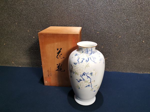 春夏新作 【秀】r66kk153r 深川製 花鳥図 花瓶 共箱 ・華道具・ 検索