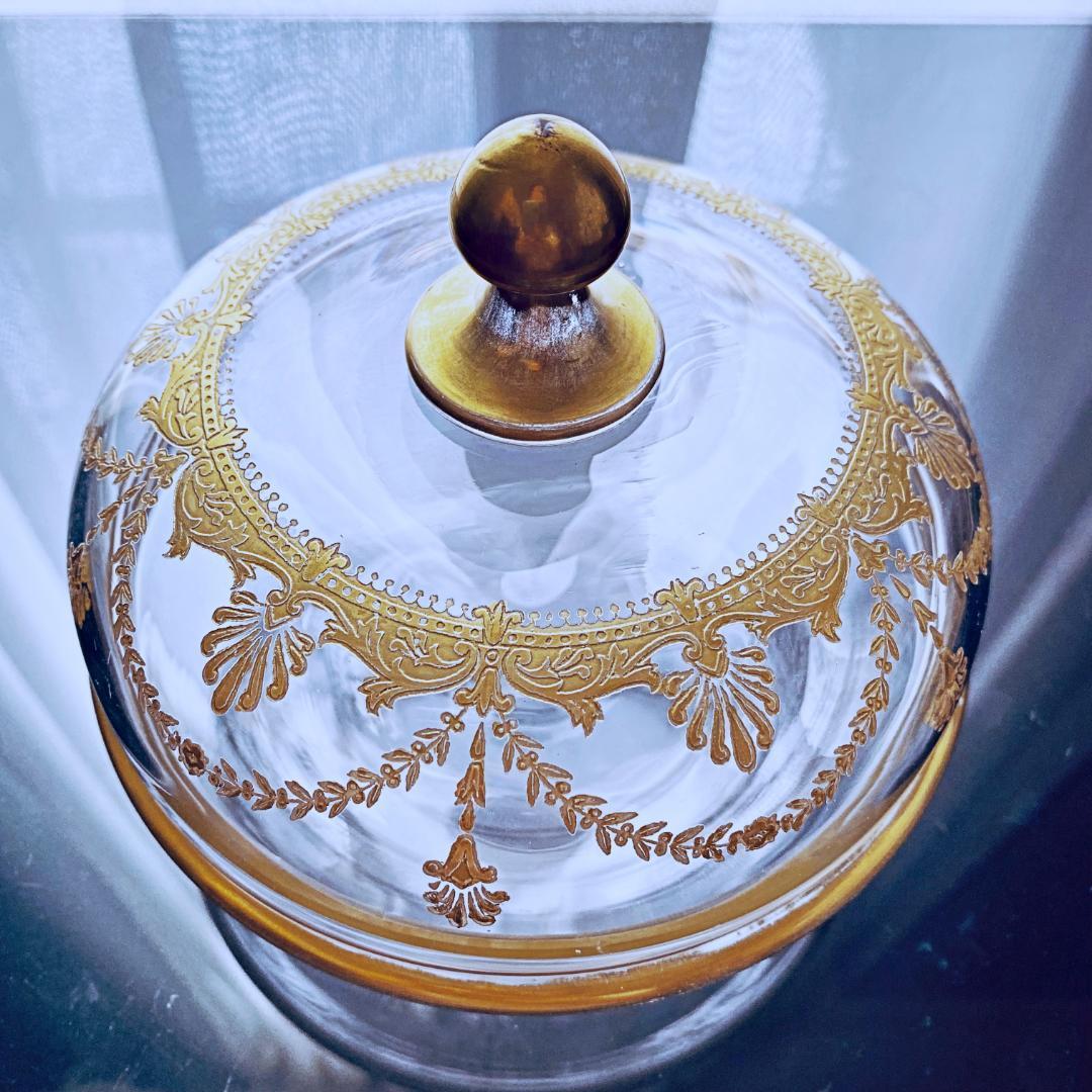 金彩のオールドバカラBaccarat*美しいグラヴュールのボンボニエール