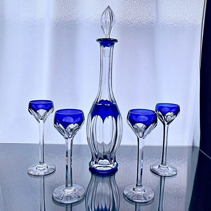オールドサンルイSaint LouisJosephジョセフのリキュールセット被せブルー 青 江戸切子 デキャンタ グラス フランスアンティーク
