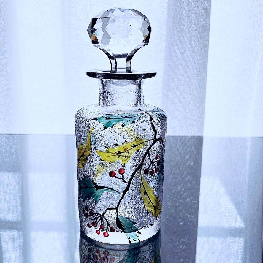 素敵なオールドバカラBaccarat☆柊木ヒイラギの香水瓶【中6】パフュームボトル花瓶デキャンタポット クリスマス19世紀フランスアンティーク