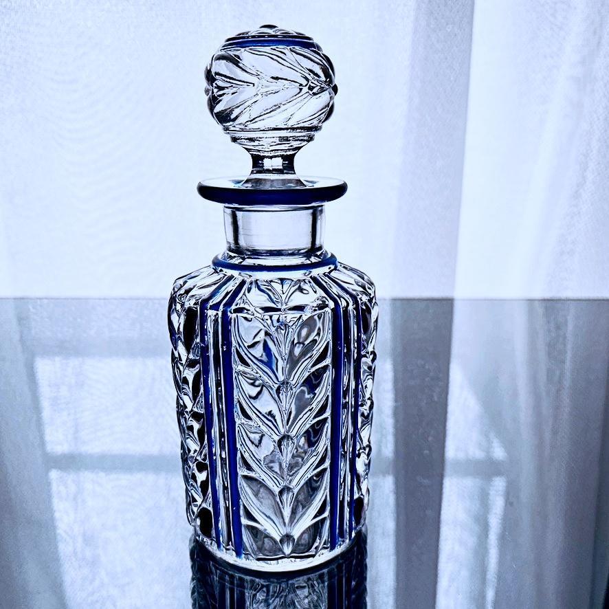 輝くオールドバカラBaccarat☆ローリエLaurierの香水瓶#大171 美しいブルー花模様 パフュームボトル青レア 19世紀フランスアンティーク