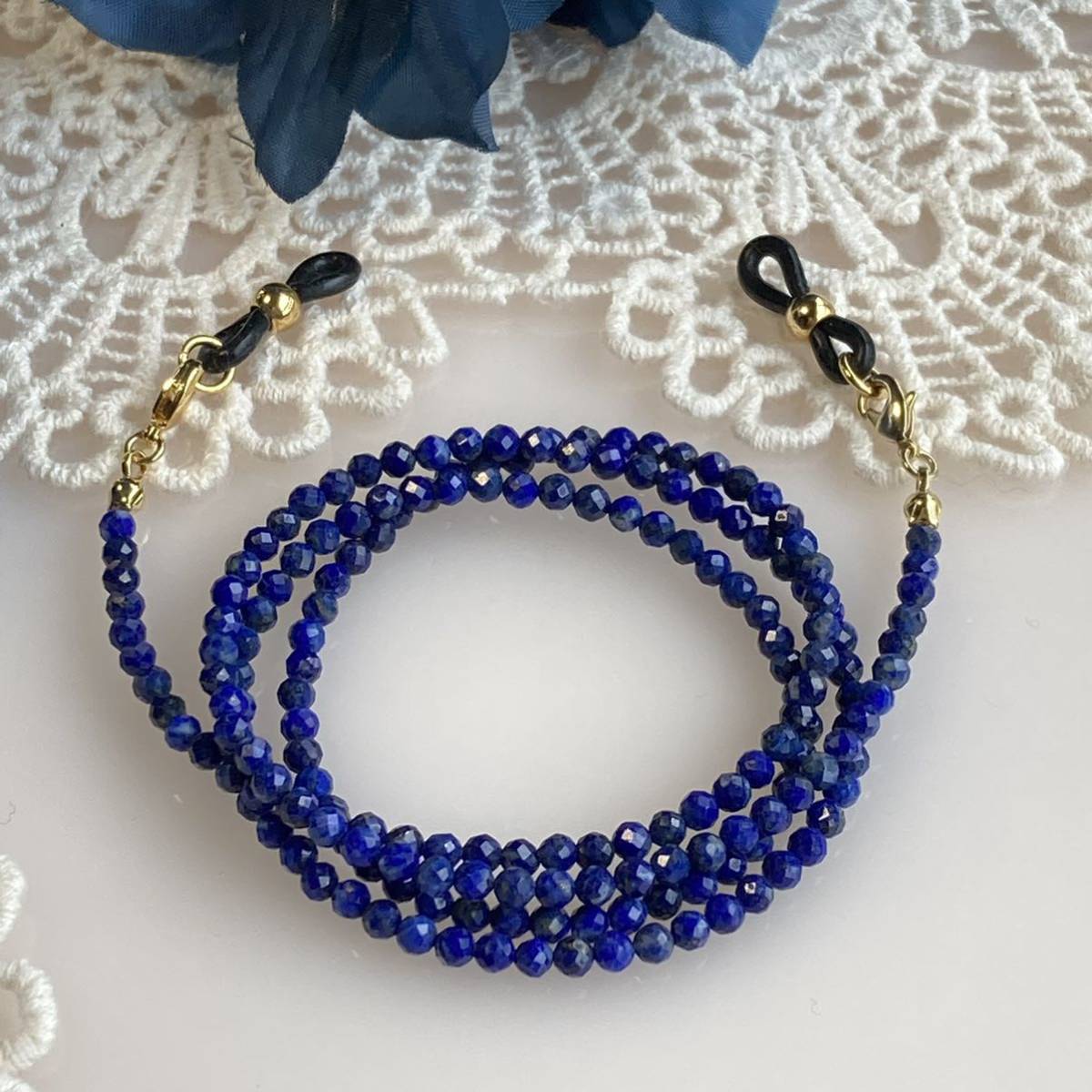 * popular! lapis lazuli. glasses chain *3. cut .* silicon rubber, metal fittings selection possible 