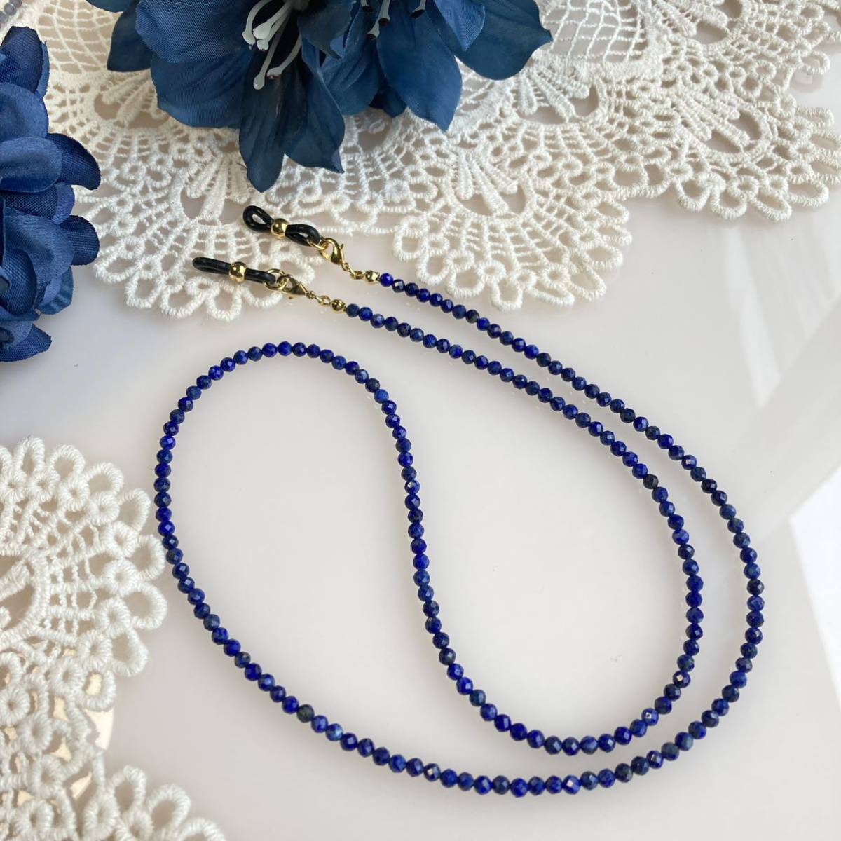 * popular! lapis lazuli. glasses chain *3. cut .* silicon rubber, metal fittings selection possible 