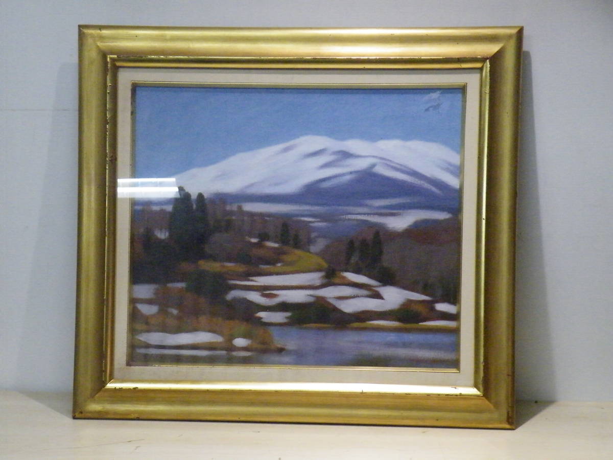 油絵 雪の湯殿山 山絵 額付 【佐藤辰作】洋画家 ■A-1564