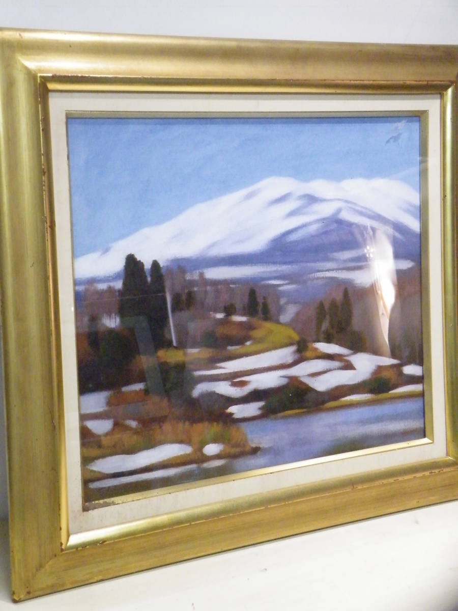 油絵 雪の湯殿山 山絵 額付 【佐藤辰作】洋画家 ■A-1564 2
