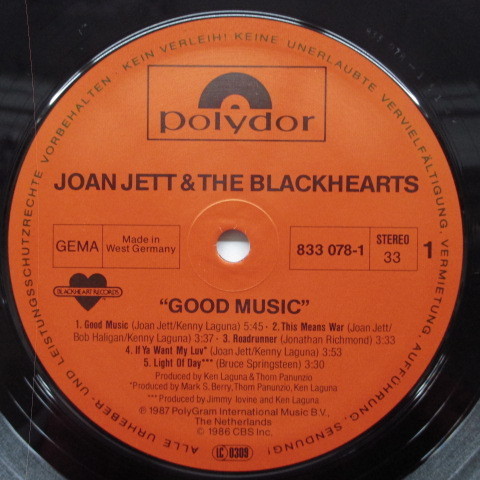 JOAN JETT & THE BLACKHEARTS-Good Music (German Orig.LP)_画像3
