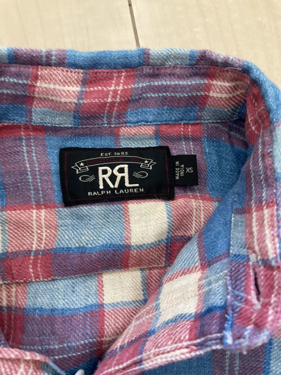 RRL ダブルアールエル　チェックワークシャツ　XS麻100%_画像2