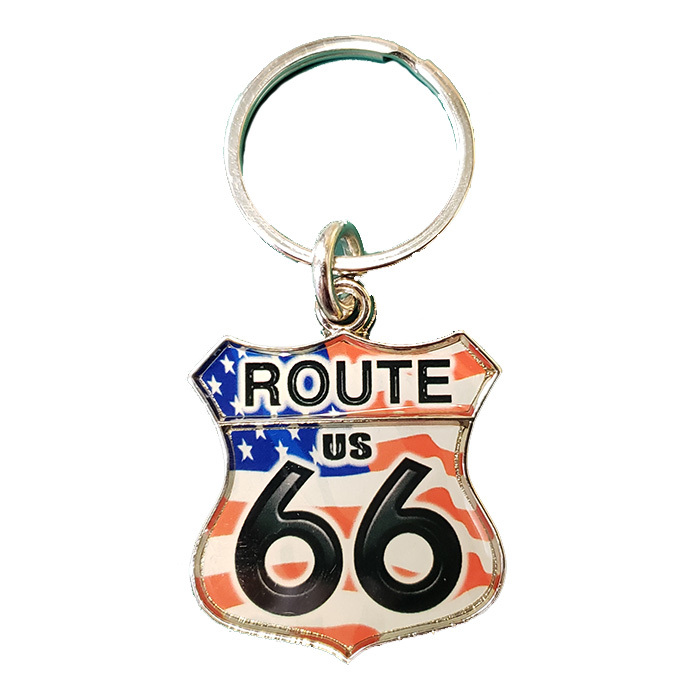 ROUTE66　RT66 （ルート 66）　メタル　キーリング　シールド　フラッグ　アメリカン雑貨　キーホルダー_画像1