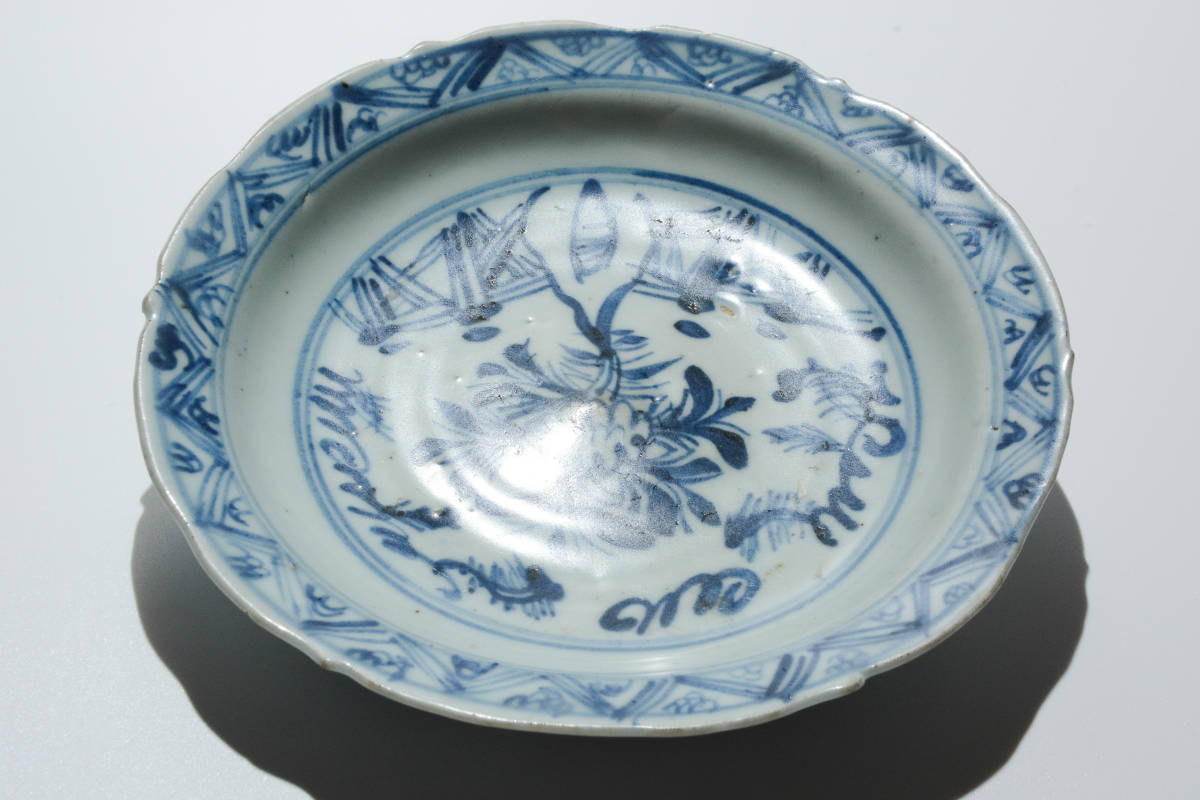 YH192 唐物 明時代 染付 花鳥図皿 菓子皿 陶磁器 中国 骨董 古董 古