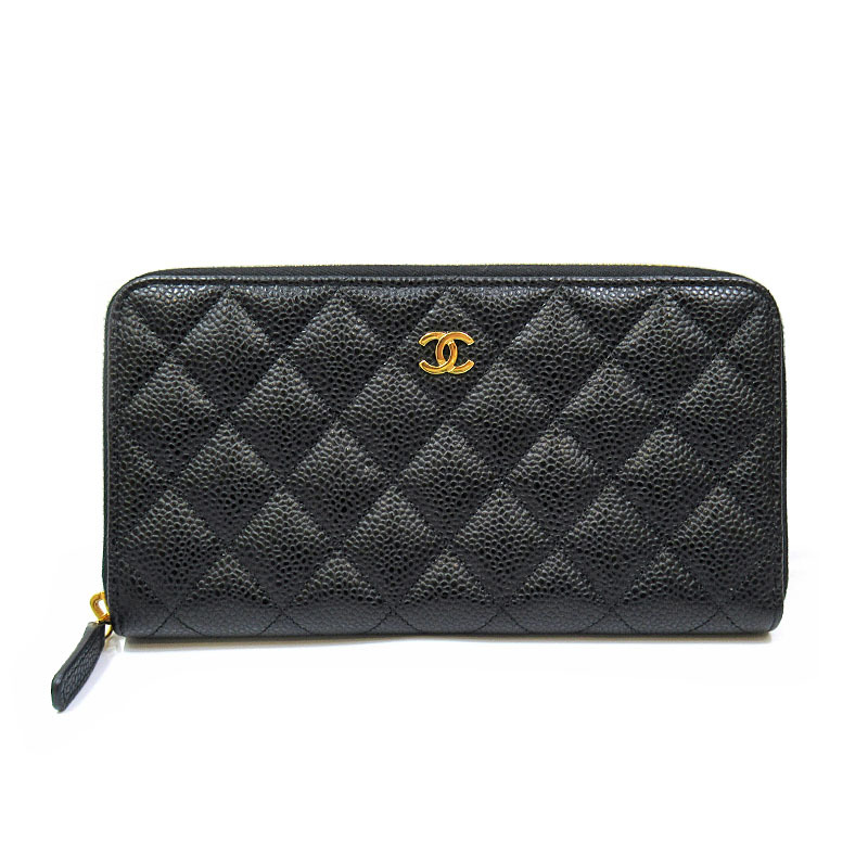 シャネル CHANEL マトラッセ クラシック ロングジップウォレット ブラック ゴールド金具 長財布 レディース 中古