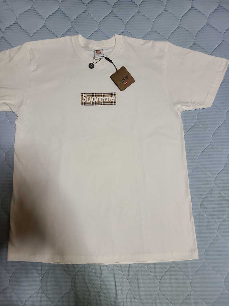 22ss Supreme × Burberry バーバリー Box Logo Tシャツ 白 Lサイズ 未