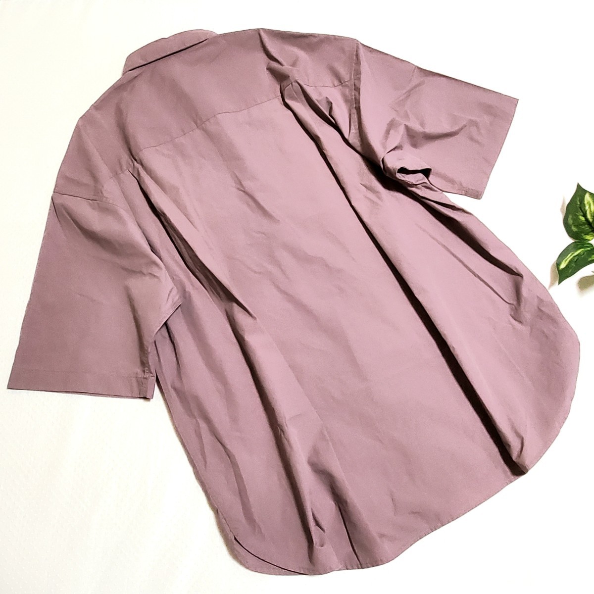 GU ジーユー ブロードオーバーサイズシャツ 5分袖 メンズ 半袖シャツ Sサイズ ワイン くすみピンク