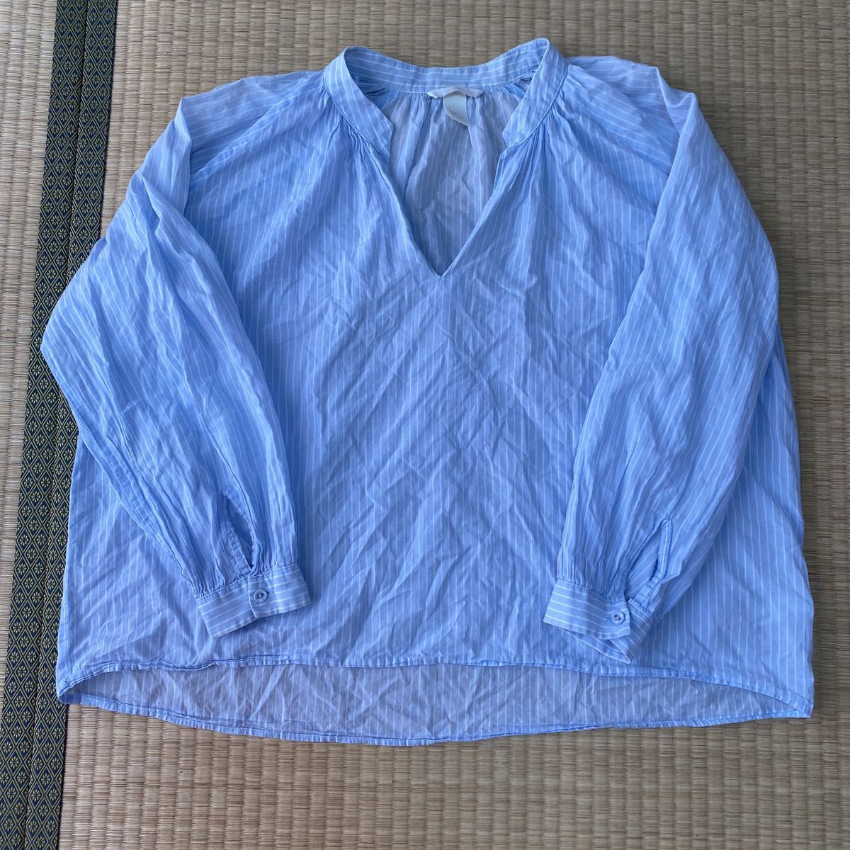 H&M エイチ アンド エム トップス ブラウス 女性用 レディース ストライプ シャツ EUR32 長袖 ゆったり目_画像1